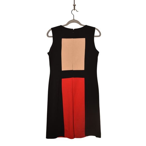 CALVIN KLEIN $148 Sleeveless Colorblock Sheath Dress Black Beige Red Size 8 - Picture 2 of 3
